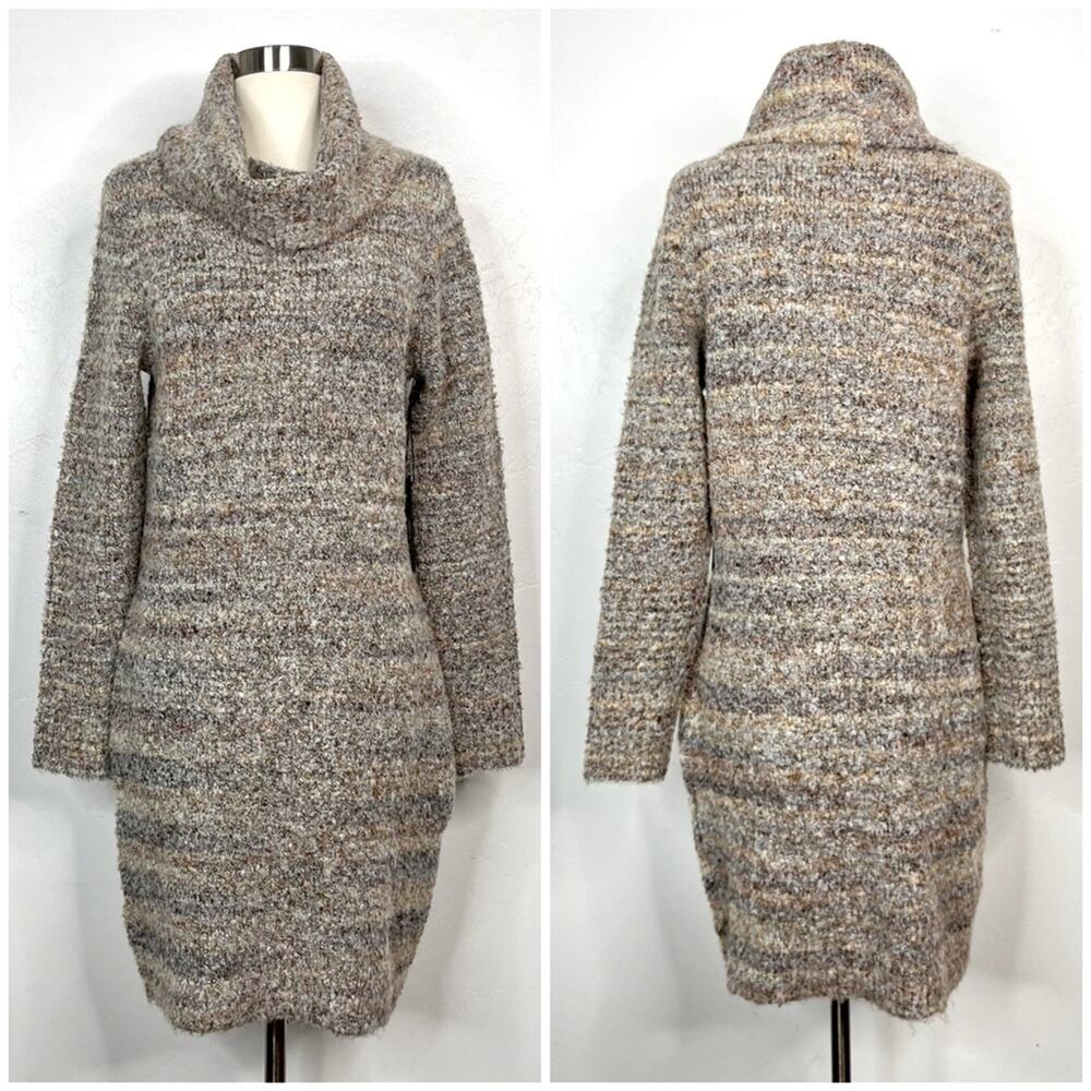 Rachel Zoe Sweater Dress Medium Neutral Knit Long Sleeve Cowl Neck Cozy NEW